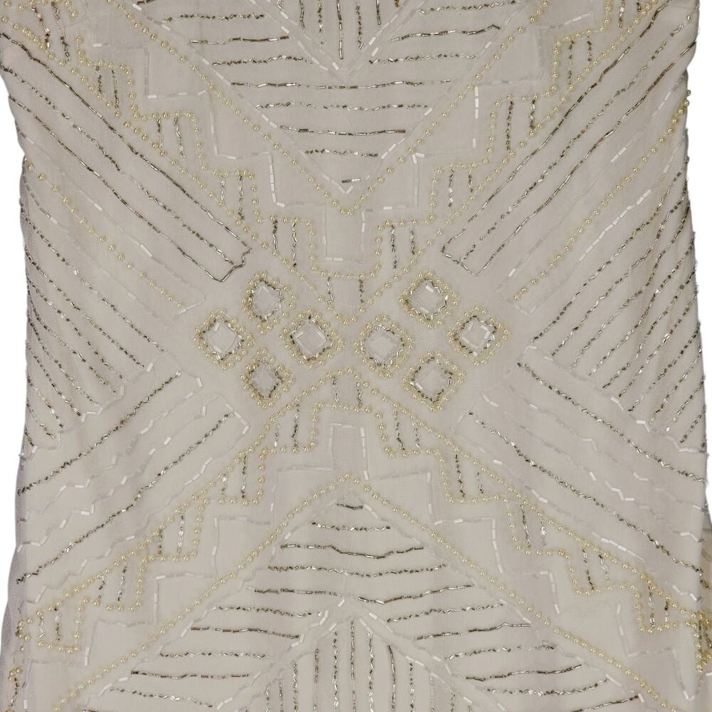 Romeo & Juliet Couture Beaded Sheath Dress sz M Women Mini Cream Pearls Cocktail - Picture 8 of 11